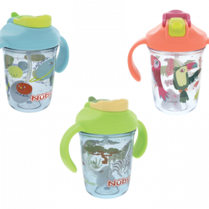 Vaso Entrenador 2 en 1 con Boquilla y Popote 240 ml Asas Antideslizantes y Tapa Abatible 4+ meses